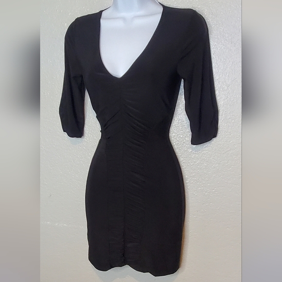 💚5/$25 True Light LBD Black Bodycon Ruched Stretch Knit Mini Dress Size Small - Picture 4 of 8